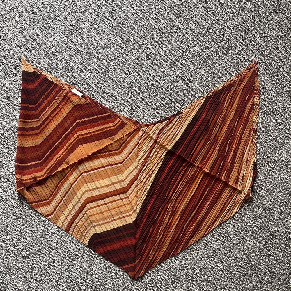 Pleats Please Issey Miyake Zig Zag Cut Brown Geometric Print Scarf Shawl - Picture 3 of 3